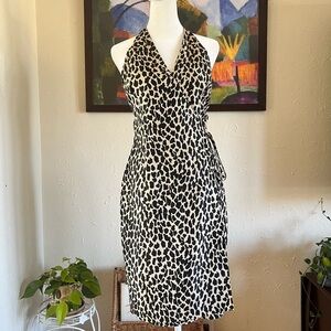 VINTAGE Shelli Segal Animal Print Halter Silk Wrap Dress Size 4